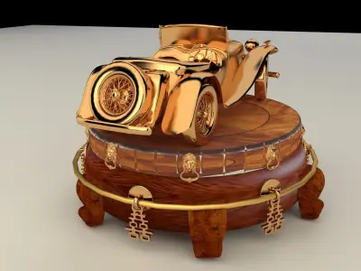 Chinese display stand with classic car 3D model