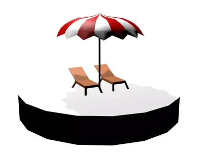 Low poly beach umbrella and chair 3d model free Free low-poly 3D model