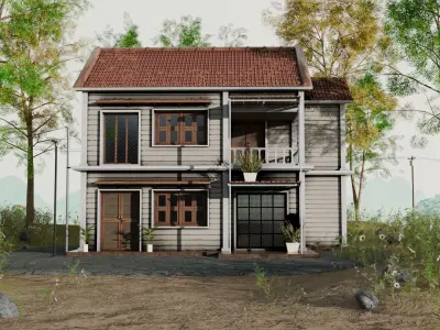 Small Wooden Cottage House Free 3D model
