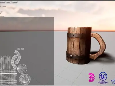 wooden jug Medieval UE4 Free low-poly 3D model
