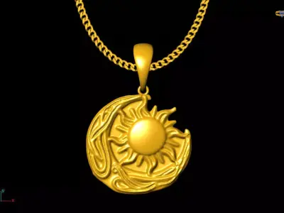 Sun and moon pendant charms - one inch pendant 3D print model