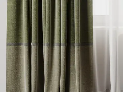 Curtain with rod 19 Green curtain HBH Low-poly 3D model