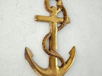 Brass Anchor and Rope 3D model