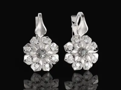  luxury earrings in the shape of a flower with diamonds 472 3D print model