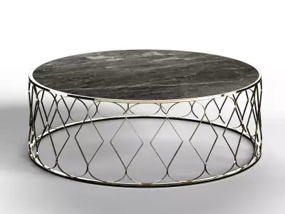 Table02gold round coffee table with metal frame and marble top 3D model