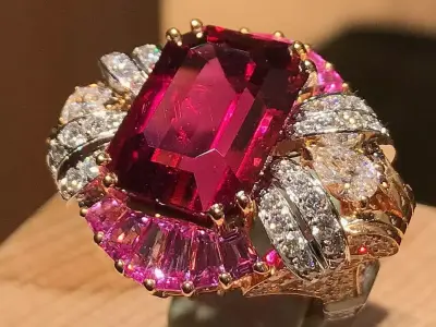 King Crown Big Emerald Cut Diamonds Ring 3D print model