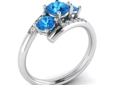 Bypass Ring with 3 big gems 3D print model