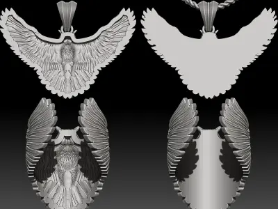 Owl Ring and pendant Sculpture jewelry Gold necklace 3D print model