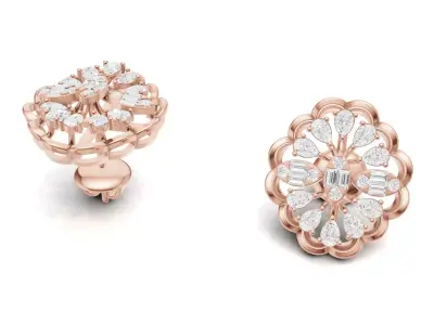 Cluster Diamond Stud Earrings With Pear and Baguette Style 3D print model