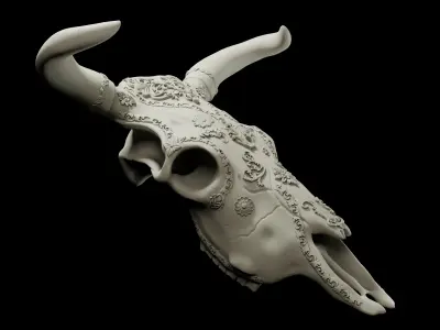 Bull skull decorated intended for 3D printing 3D print model