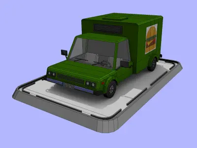 Cartoon Low Poly Food Delivery Truck Low-poly 3D model