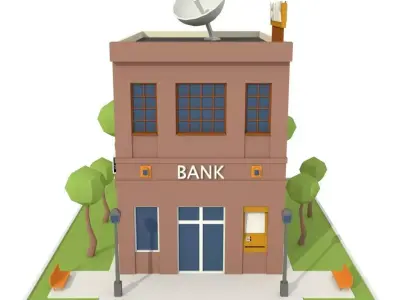Isometric Cartoon Low Poly Bank Building Free low-poly 3D model
