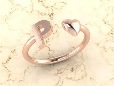 Alphabet Jewelry with Heart Ring P 3D print model