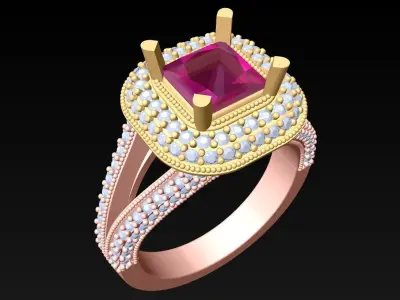 Square Stone Rings - Womens Rings -  N132451 3D print model