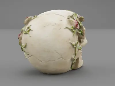 Skull with roses high-poly  3D model