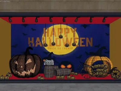 Halloween Store Window Decor Scene Pumpkins Festive Elements 3D model