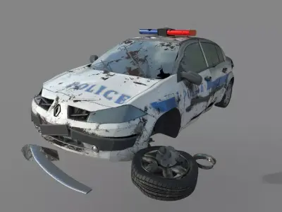 Wrecked destroyed police car 3D model Low-poly 3D model