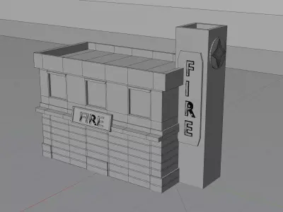 Low Poly Fire Station with Glowing Detail Low-poly 3D model