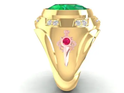 Luxury Green Gemstone and Pink Accent Men Ring 933  3D print model