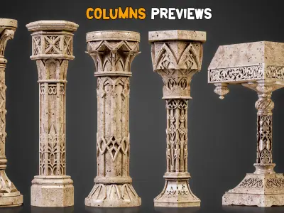 20 Gothic Columns 50 Ornaments Brushes IMM  Tutorials   Vol 30 Low-poly 3D model