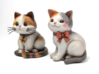 Decorative cat figures Low-poly 3D model