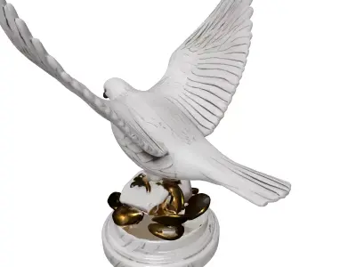 White Marble Dove Statue Golden Leaves Low-poly 3D model