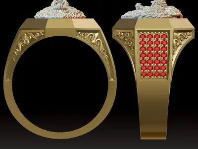 Bear Face man Ring Sculpture jewelry Gold 3D print model