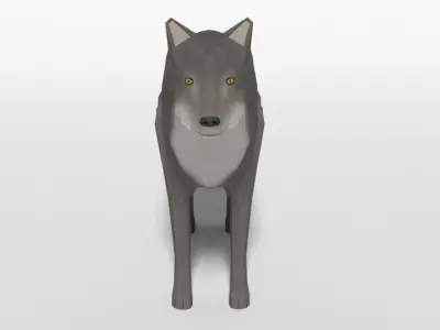 Low Poly Cartoon Grey Wolf Low-poly 3D model