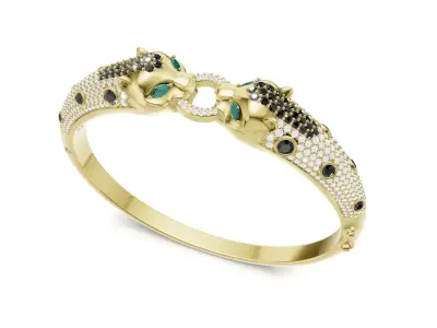 Panther Head Bracelet  With Dual Panther Black White Diamonds 3D print model