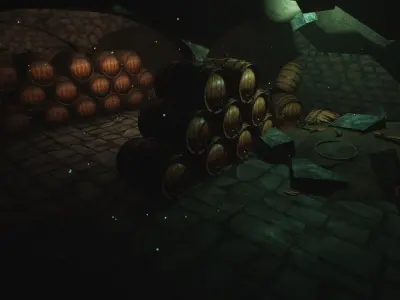 Wine Cellar set Unreal engine project included Low-poly 3D model