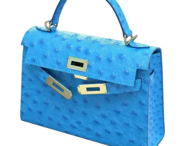 Hermes Kelly Bag Blue Ostrich Low-poly 3D model