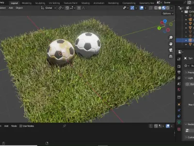 Blender Football Scene with Clean Dirty Balls and Grass Types Low-poly 3D model