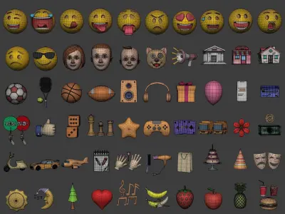 Cartoon Icons Mega Pack --- Sport Smiley Business Vehicle Food Low-poly 3D model