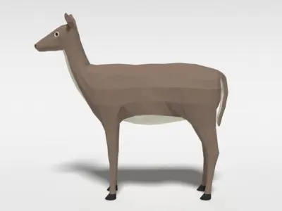 Low Poly Cartoon White-tailed Female Deer Low-poly 3D model