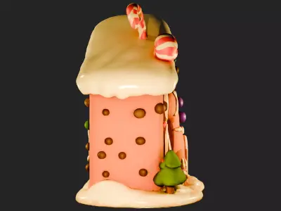 3D Gingerbread House with Cookie Character  Christmas Decoration 3D model