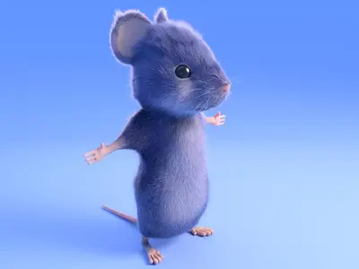 Mouse - Cartoon style - Grey fur Low-poly 3D model