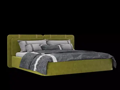 Bed with pillows and blanket 018 3D model