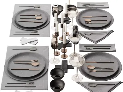 065 Tableware decor set 03 ceramic bronze black 3D model