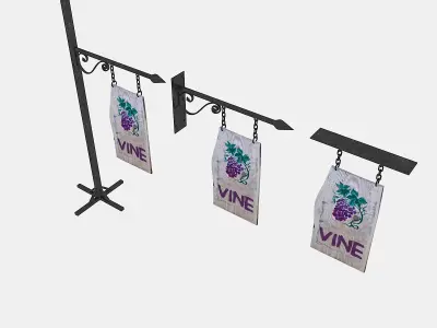 old woodden vine sign Low-poly 3D model