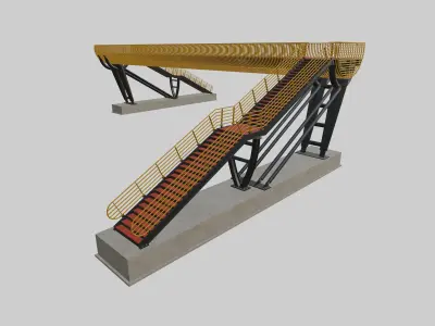 Steel Pedestrian Bridge-Oblique Cone Column Type-24 3D model