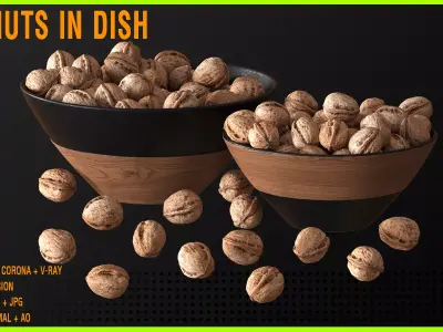 Walnuts in dish 3D model