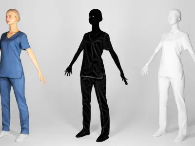 Surgical nurse  in A-pose ready for rigging 121 Low-poly 3D model