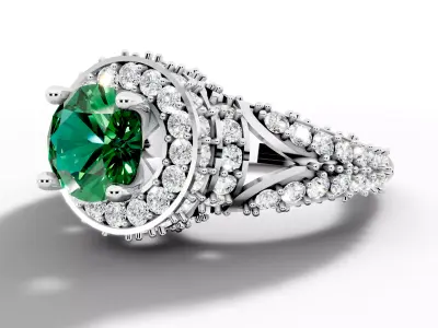 Ring 3D Model Large Center Stone Diamond Halo Design 3D print model