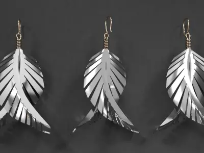 earrings pair of with silver leaves 3D model