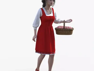 Cottagecore Aesthetic Rural Life Girl Rigged Animated Low-poly 3D model