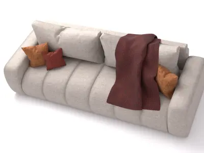 Modern Sofa high quality model with fabric Pillows and Blanket 3D model