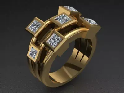Golden Ring Square Diamonds  3D print model