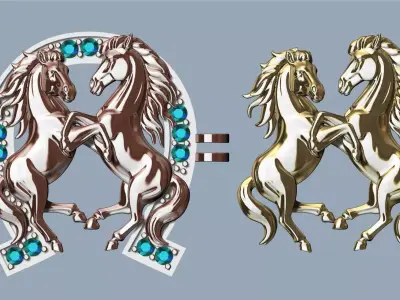 Horse and Horseshoe Pendant - Colgante caballos y herradura 3D print model