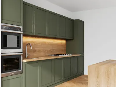 green kitchen with island Low-poly 3D model