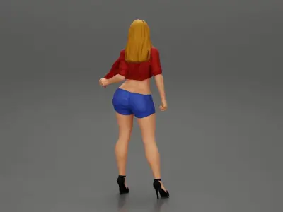Sexy woman posing in short and shirt with open chest 3D print model